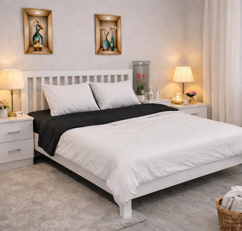 Lovstro 100% Cotton Duvet Cover Set, 4-Piece King Size (No Filling Included), OEKO-TEX Certified, Reversible Bedding, 1 Duvet Cover 200×240cm, 1 Fitted Sheet, 2 Pillowcases (Black & White) - Image 1